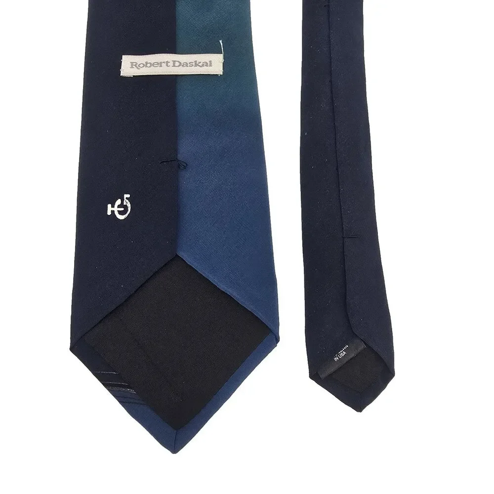 Vintage Robert Daskal Hand Painted Silk Tie Necktie Blue Signed